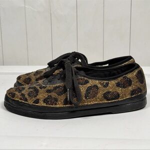 VTG 90s Retro 1996 Beaded Leopard Cheetah Print Shoes Sporty Hipster Sneakers 7M